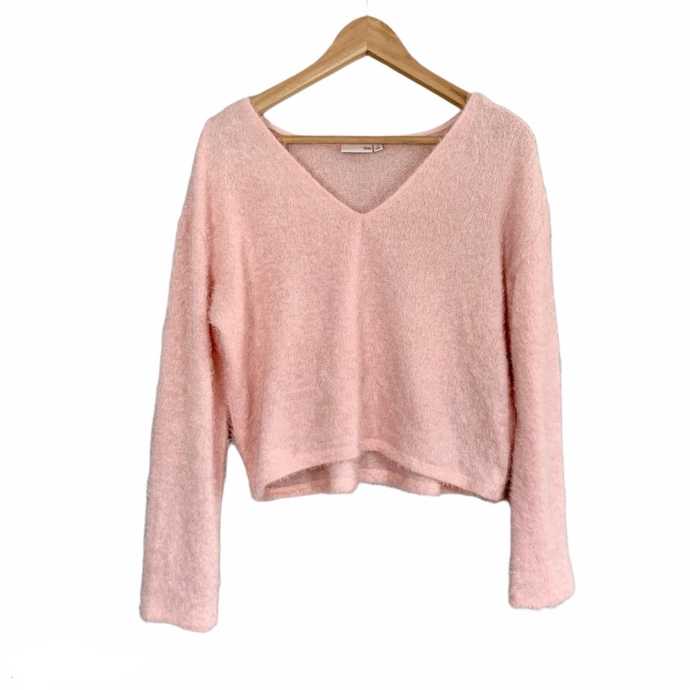 So Women's Sweater Fuzzy Pink Small Long Sleeve